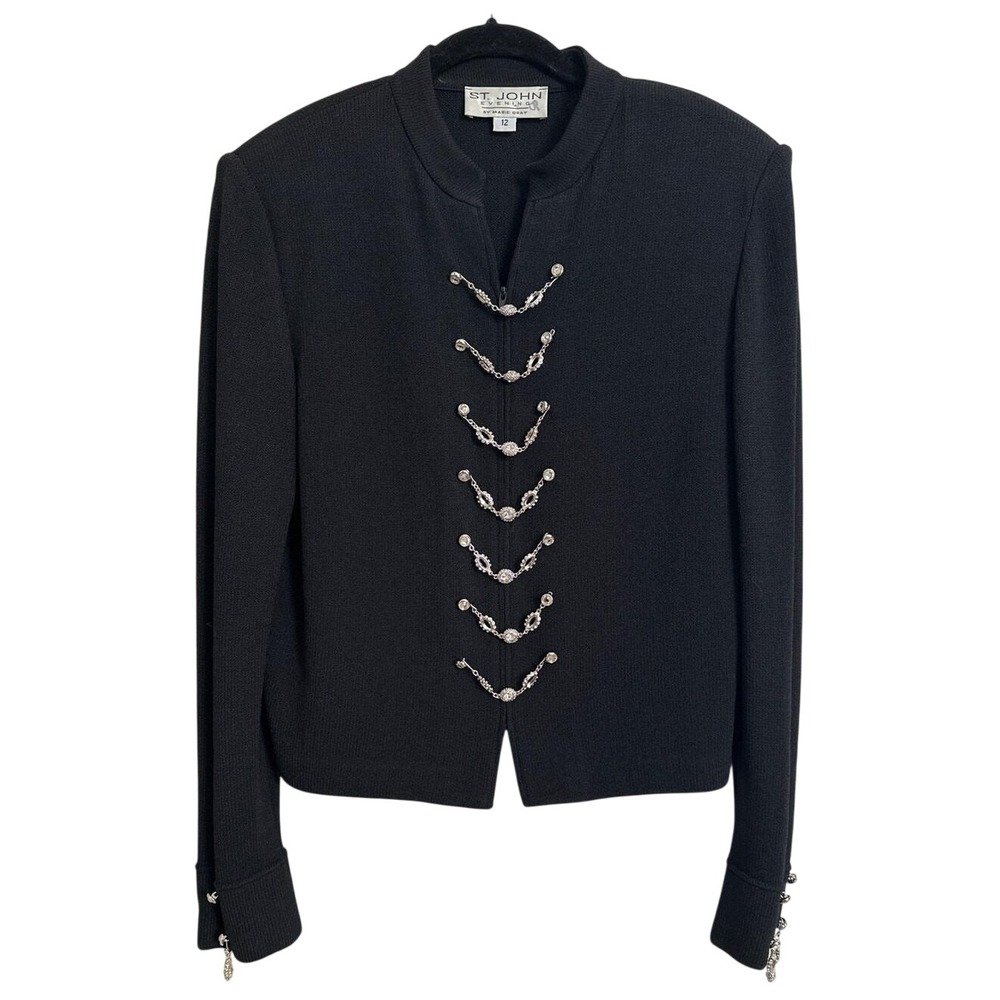Vintage St John Evening Marie Gray‎ Rhinestone Chain Knit Jacket 12